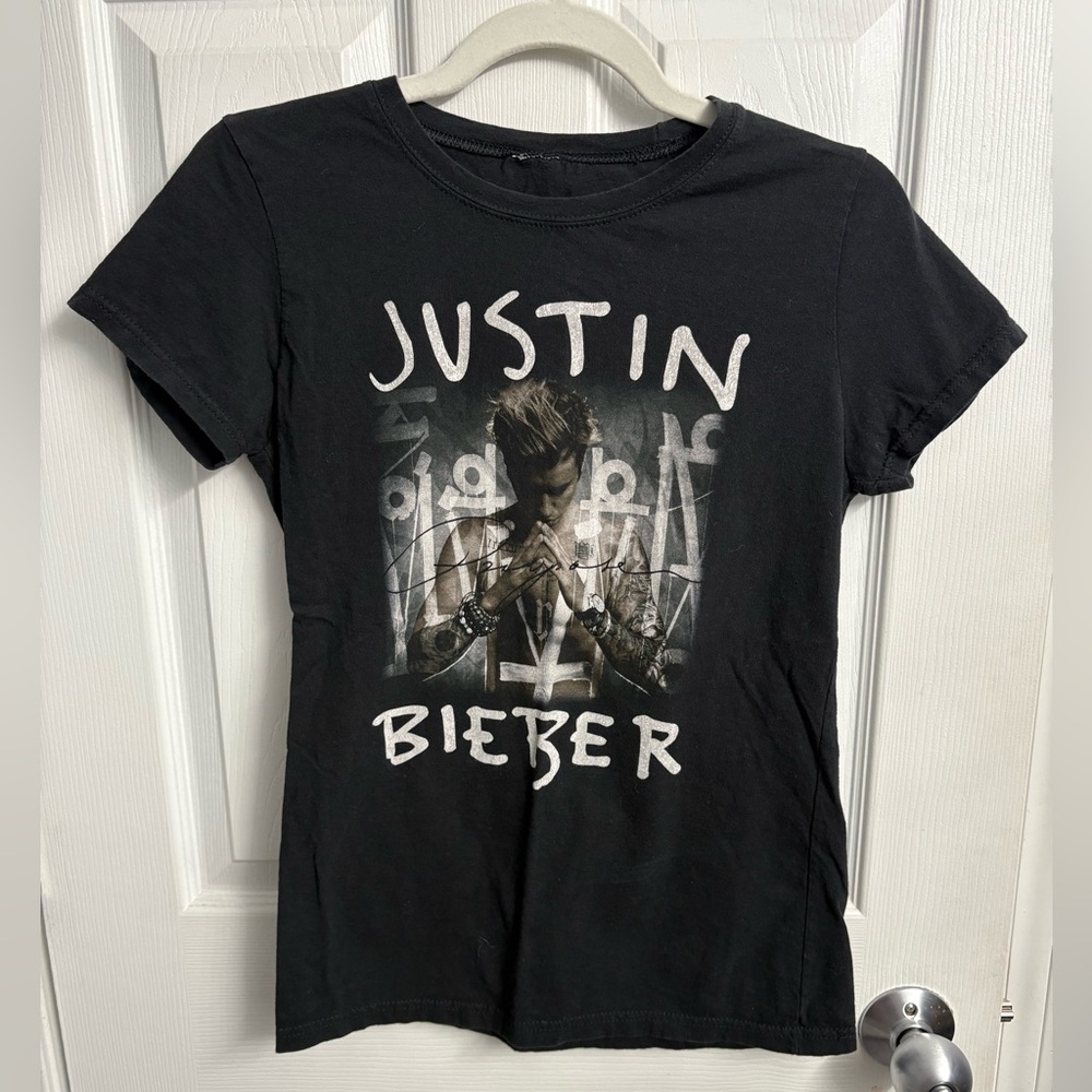💋JUSTIN BIEBER Black/Gray PURPOSE Crewneck Concert Graphic Fitted Tee